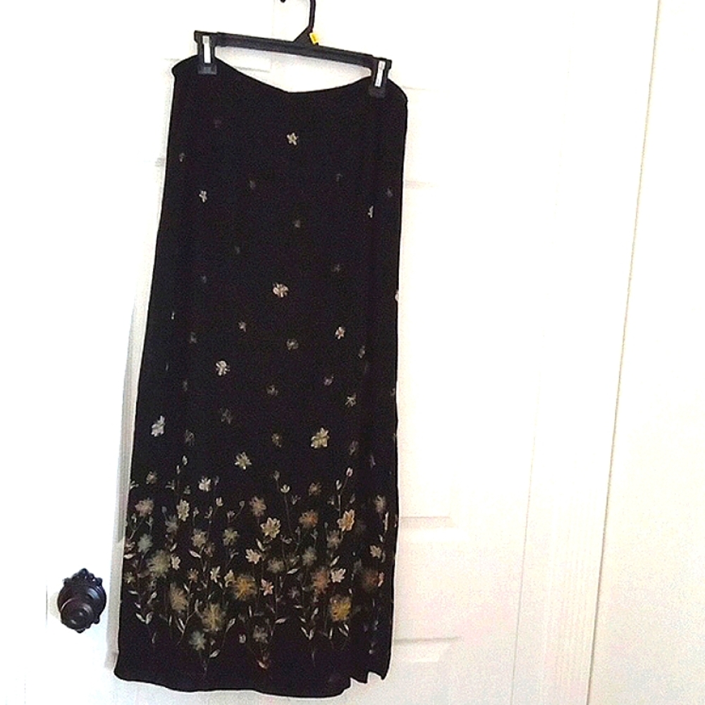 Sigrid Olsen Women's Vintage Black Maxi Skirt With Floral Size Large